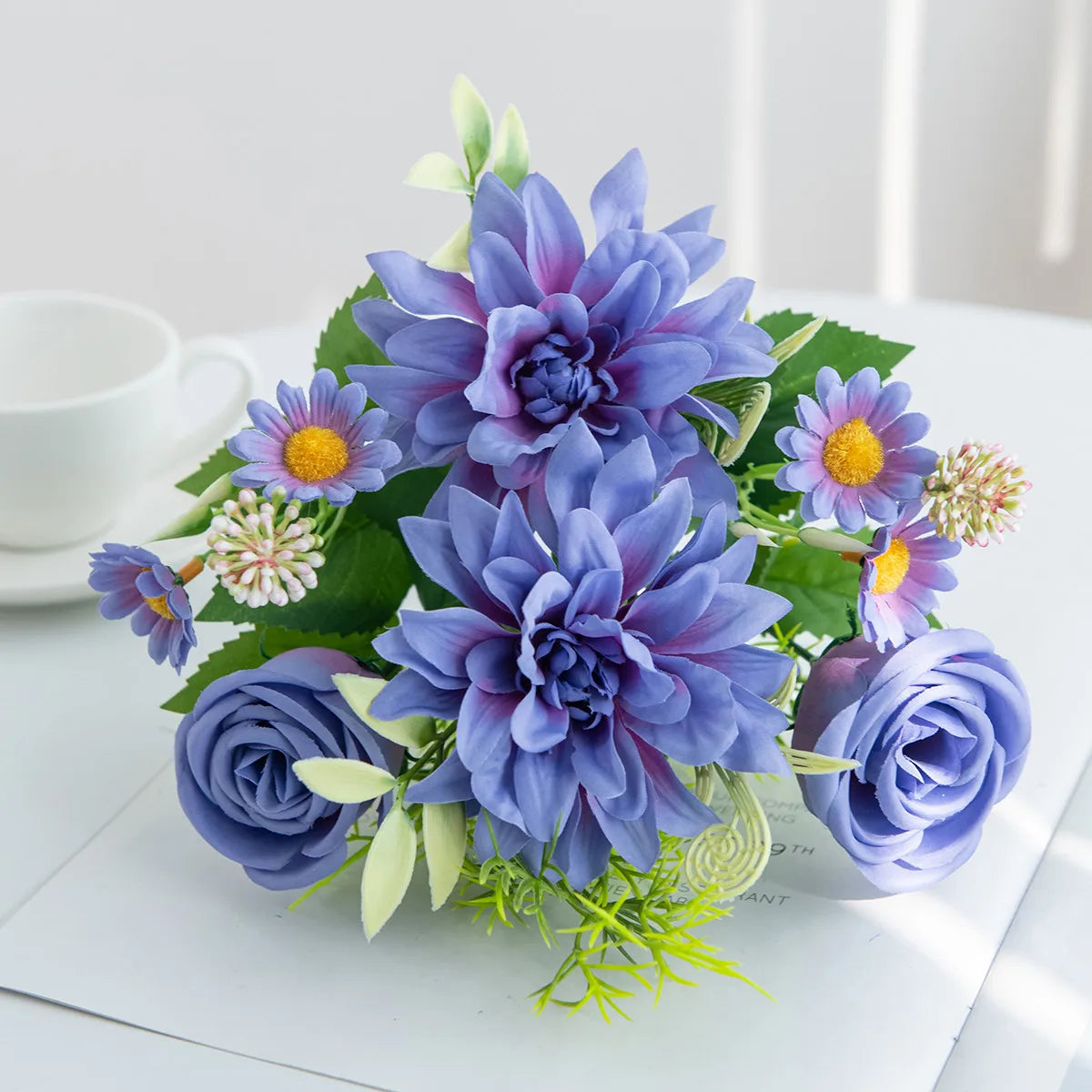 Artificial Dahlia Rose Bouquet – Silk Faux Flowers