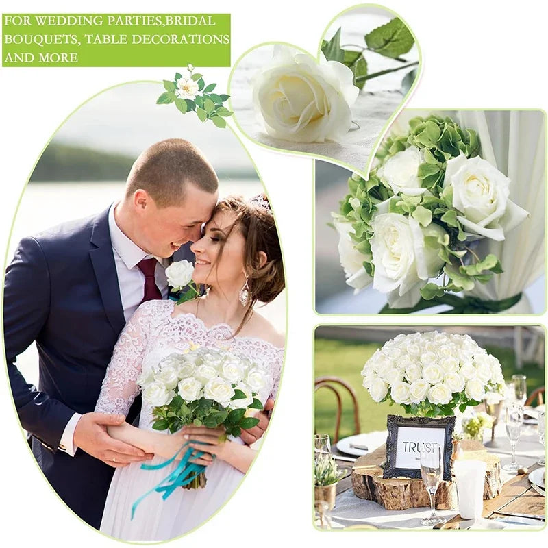 50PCS Bulk Artificial Velvet Roses – Faux Wedding Bouquet Flowers