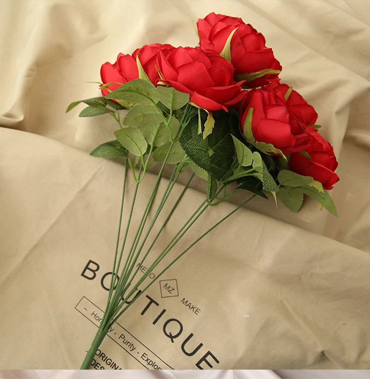 10 Heads Artificial Silk Rose Bouquet – Realistic Faux Roses for Wedding Centerpieces, Party Decor, Home & Garden Floral Arrangement, Valentine’s Day Gift