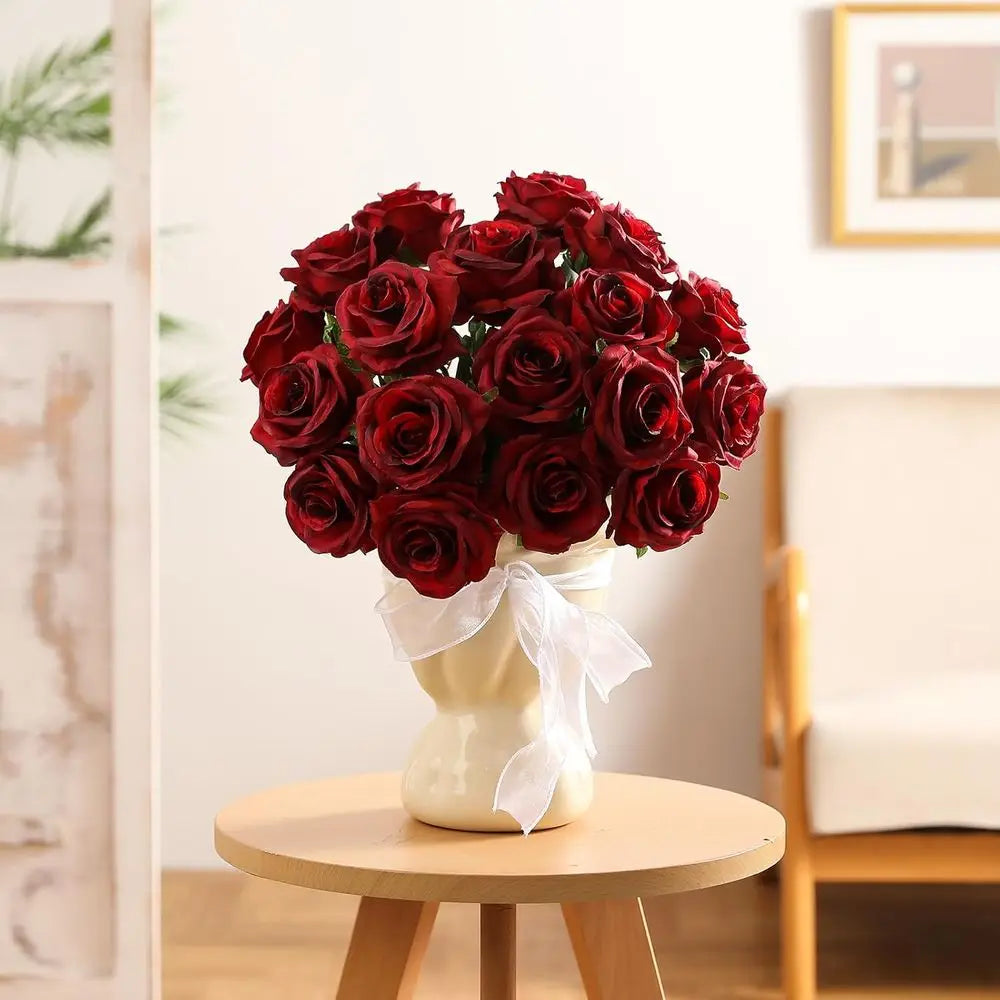 80PCS Burgundy Artificial Roses with Stems – Realistic Silk Faux Rose Flowers for Wedding Centerpieces, Party Decor, DIY Bouquets & Home Arrangements