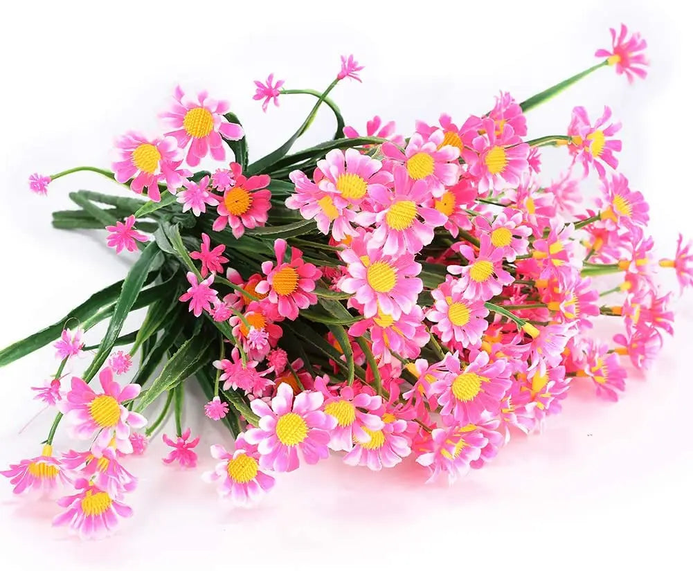 UV Resistant Artificial Daisy Flowers – Faux Outdoor Foliage Plants for Window Boxes, Hanging Planters, Garden, Farmhouse & Home Decor (White, Pink, Purple, Yellow)