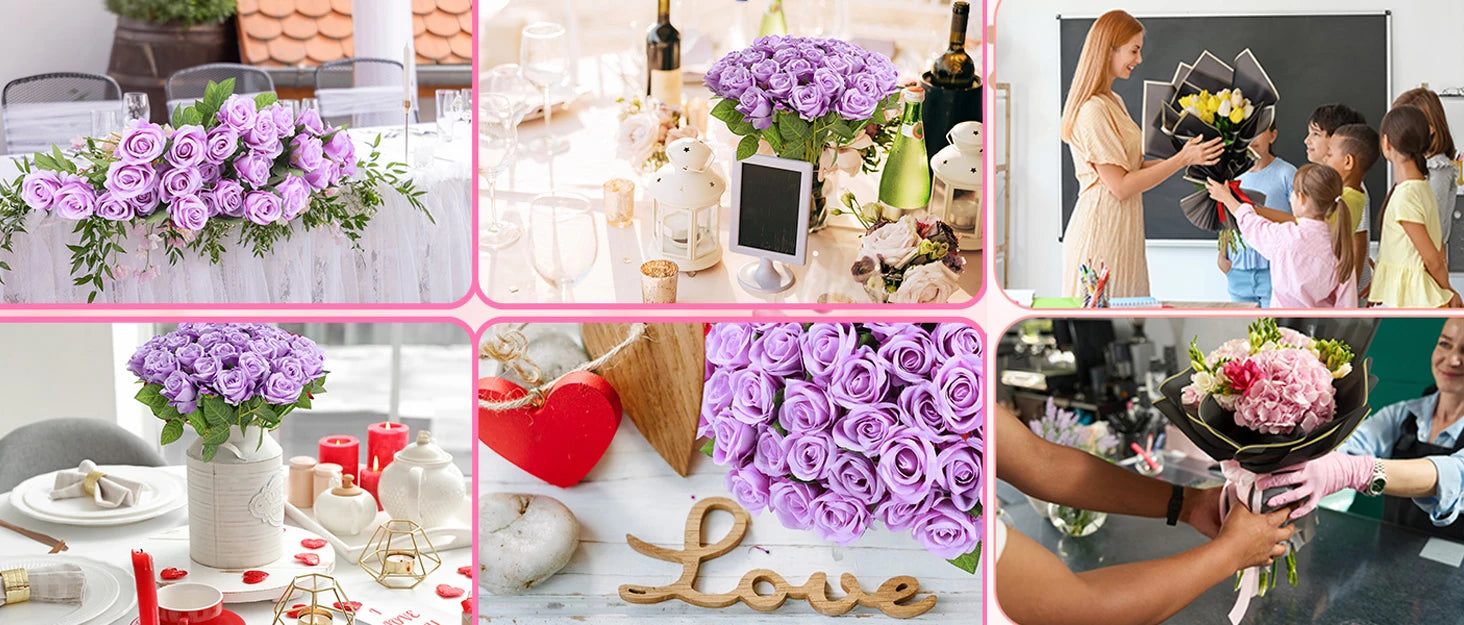 50PCS Bulk Artificial Velvet Roses – Faux Wedding Bouquet Flowers