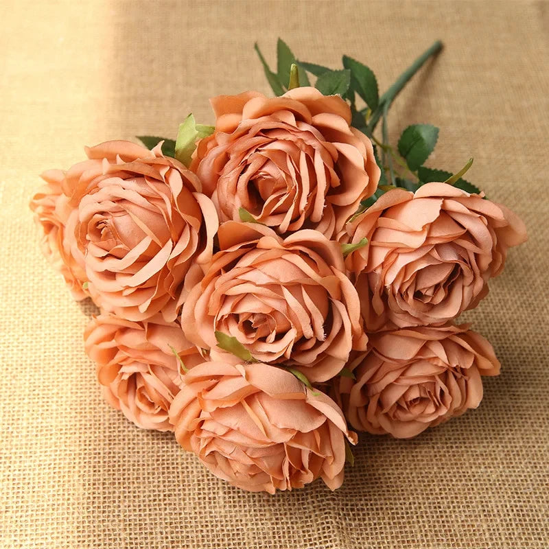 10 Heads Artificial Silk Rose Bouquet – Realistic Faux Roses for Wedding Centerpieces, Party Decor, Home & Garden Floral Arrangement, Valentine’s Day Gift