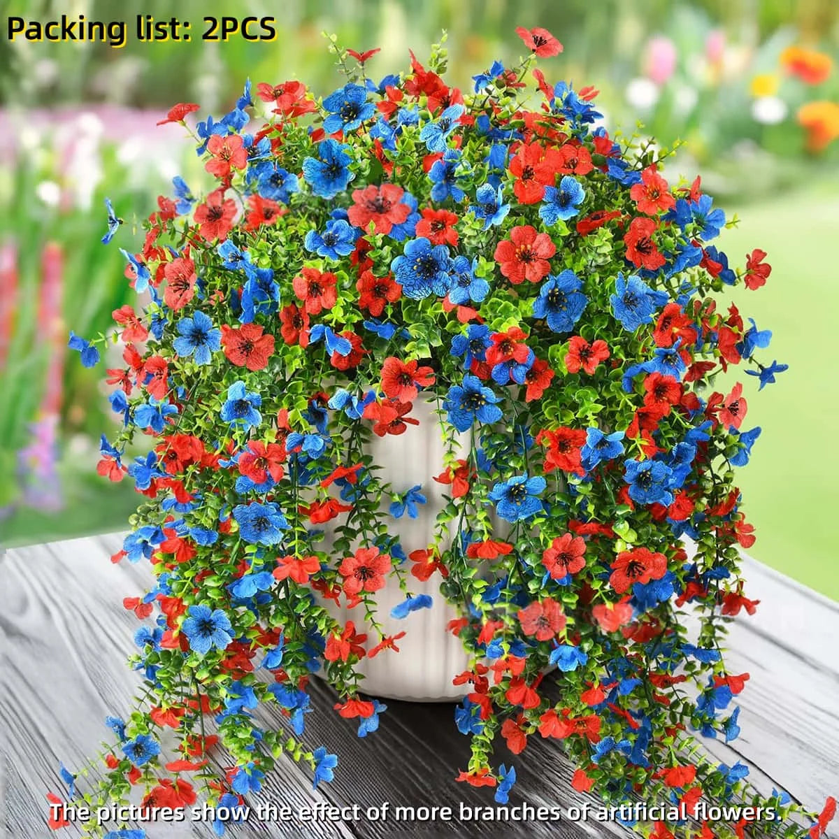 2PCS UV Resistant Hanging Faux Flowers – Mixed Color Silk-Like Artificial Plants for Outdoor Garden, Patio, Home Decor, Spring & Summer Decorations