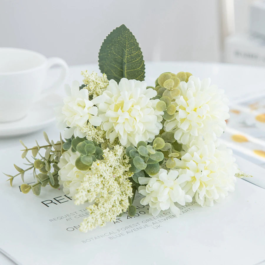 Artificial Lavender Ball Chrysanthemum Bouquet Bulk Arrangement