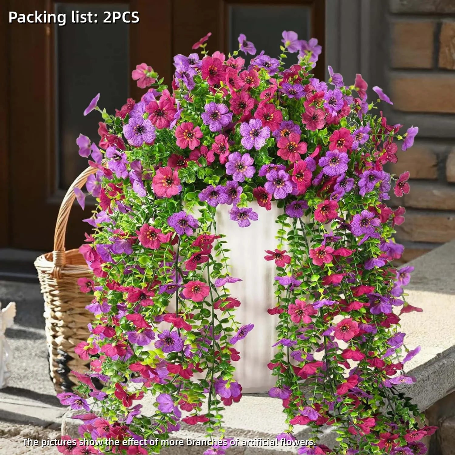2PCS UV Resistant Hanging Faux Flowers – Mixed Color Silk-Like Artificial Plants for Outdoor Garden, Patio, Home Decor, Spring & Summer Decorations