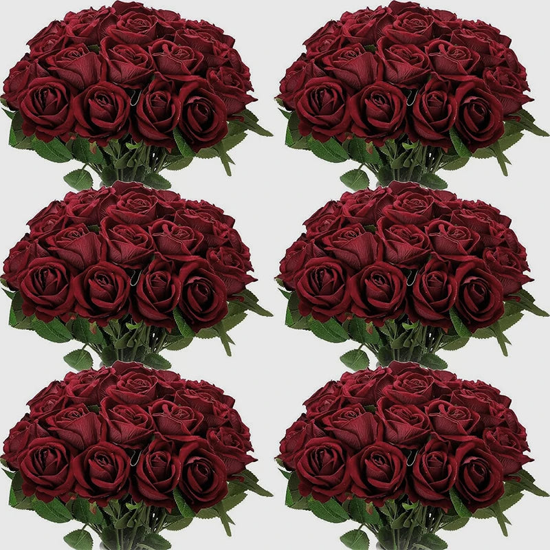50PCS Bulk Artificial Velvet Roses – Faux Wedding Bouquet Flowers