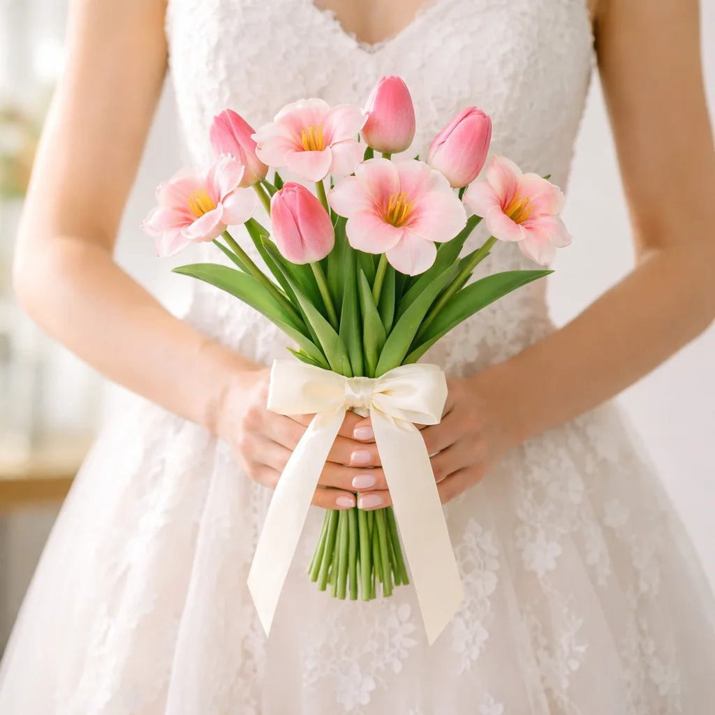 10PCS Mixed Pink Brownie Tulip Bouquet – PU Artificial Tulip Flowers for Wedding Centerpieces, Home Room Decor, Indoor Vase Arrangements & Mother’s Day Gifts