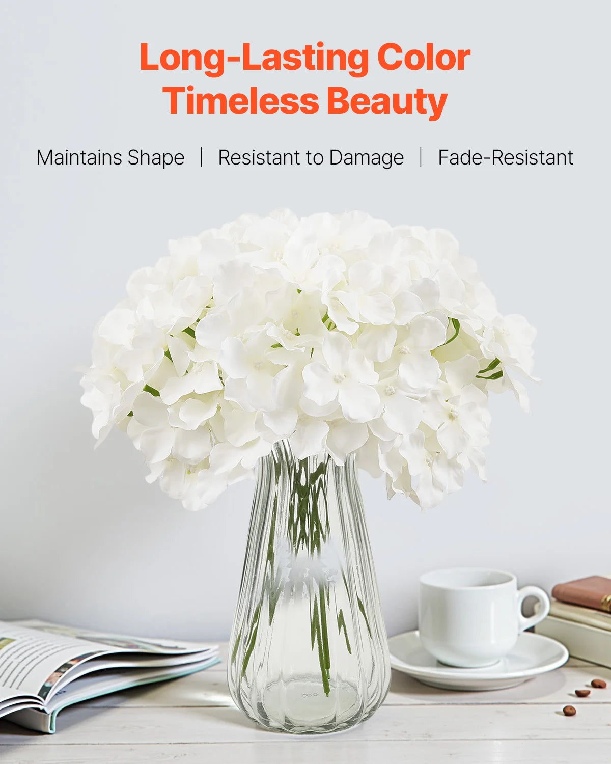 Artificial White Hydrangea Flowers with Stem – Real Looking Silk Faux Hydrangea Bulk for DIY Wedding Bouquets, Bridal Shower Decor, Home Centerpieces