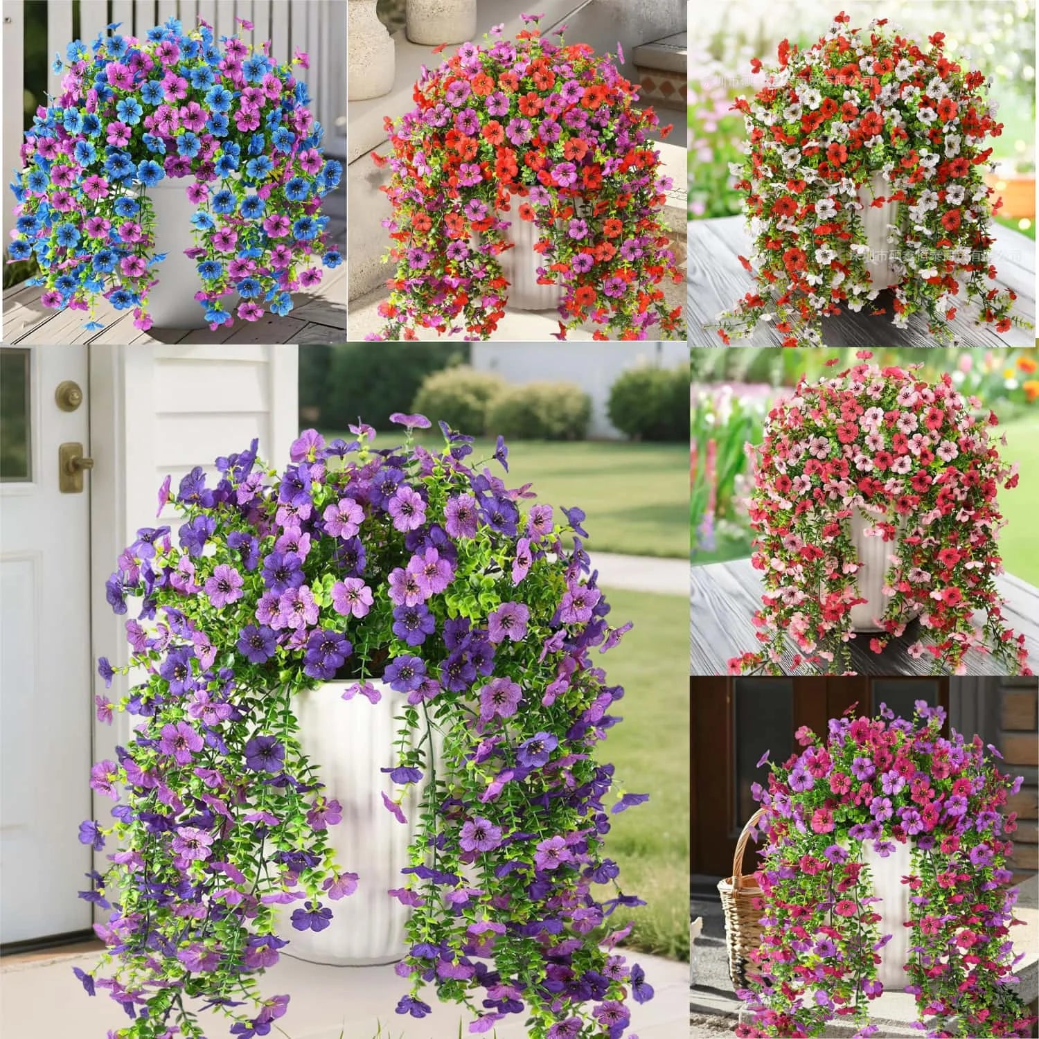 2PCS UV Resistant Hanging Faux Flowers – Mixed Color Silk-Like Artificial Plants for Outdoor Garden, Patio, Home Decor, Spring & Summer Decorations