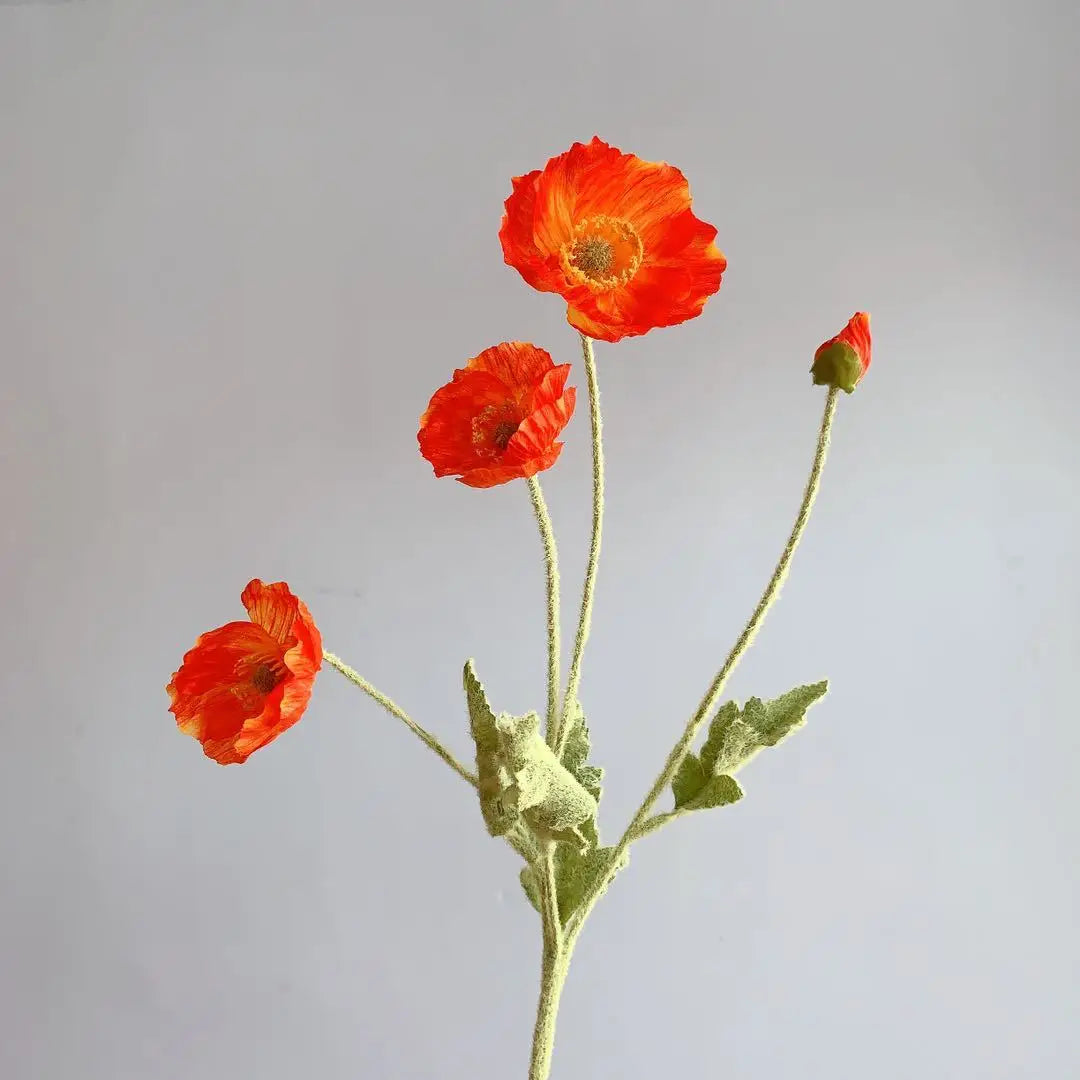 Artificial Poppy Flower Bouquet – 4 Head Silk Faux Poppy Flowers for Home Decor, Wedding Centerpieces, Garden Party Decorations, DIY Floral Arrangements