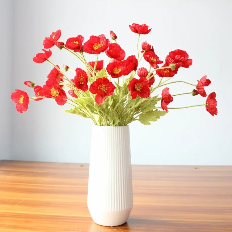 Artificial Poppy Flower Bouquet – 4 Head Silk Faux Poppy Flowers for Home Decor, Wedding Centerpieces, Garden Party Decorations, DIY Floral Arrangements