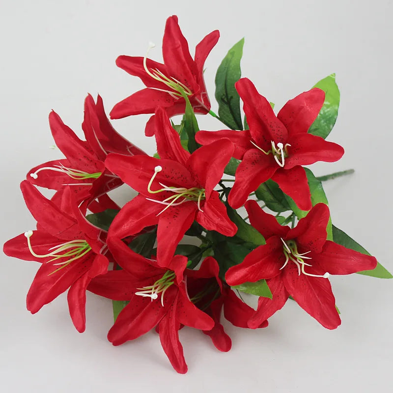 10 Heads Artificial Lily Flower Bouquet Bulk – European Style Multicolor Faux Lilies