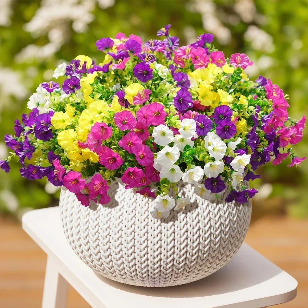4 Bundles Artificial Morning Glory Flowers – UV Resistant Outdoor