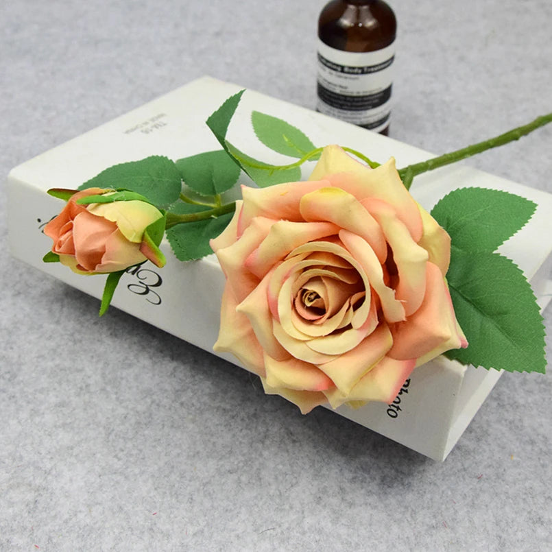 Artificial Pink Rose Branch Bouquet – Silk Big Bloom