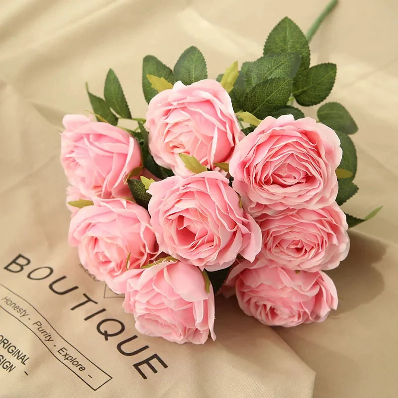 10 Heads Artificial Silk Rose Bouquet – Realistic Faux Roses for Wedding Centerpieces, Party Decor, Home & Garden Floral Arrangement, Valentine’s Day Gift