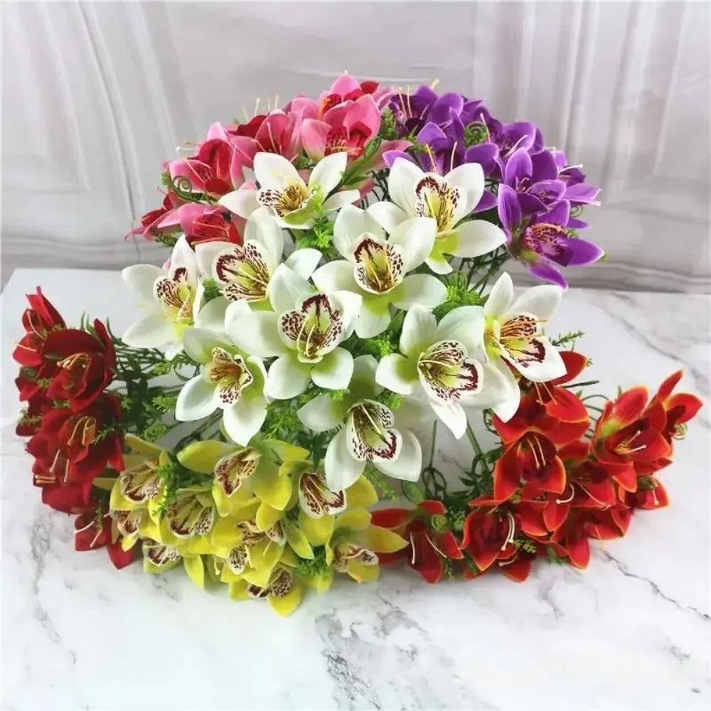 Artificial White Orchid Bouquet – 8PCS Silk Orchid Flowers for Wedding Decor, DIY Floral Arrangements, Vase Centerpieces, Home Desk Decoration