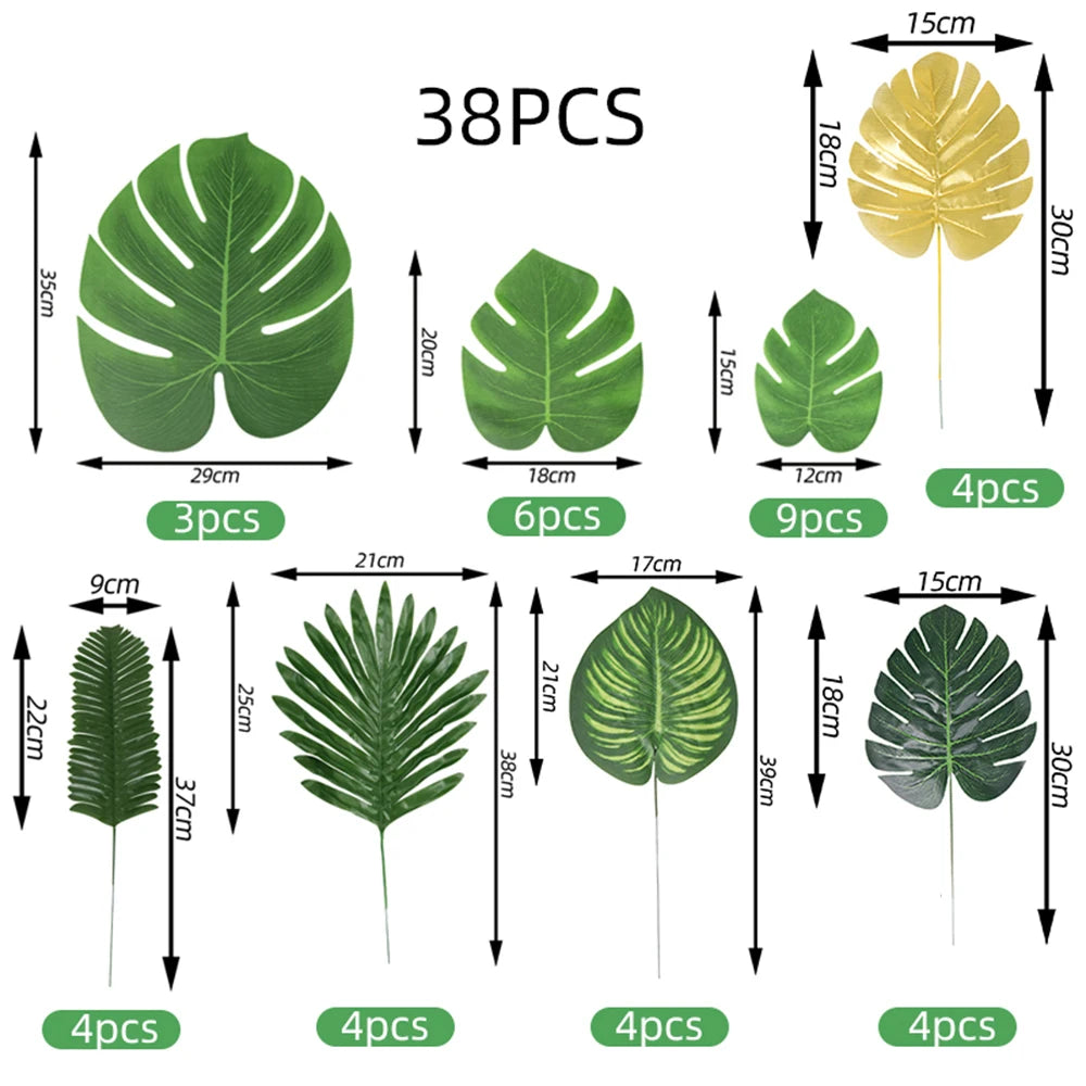 38PCS Artificial Palm Leaf Set Bulk – Realistic Tropical Faux Greenery Bouquet