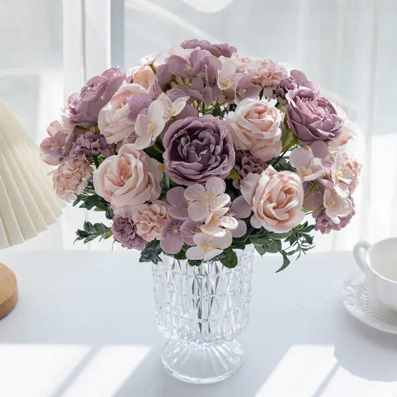 Bulk Artificial Rose Peony Hydrangea Wedding Bouquet