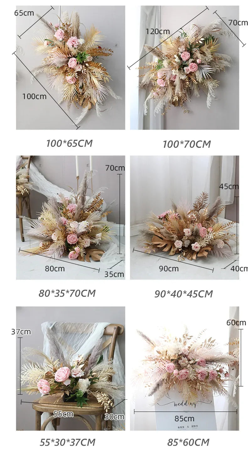 Boho Wedding Arch Flowers Kit Bulk – Pre-Made Pampas Silk Floral Backdrop Set