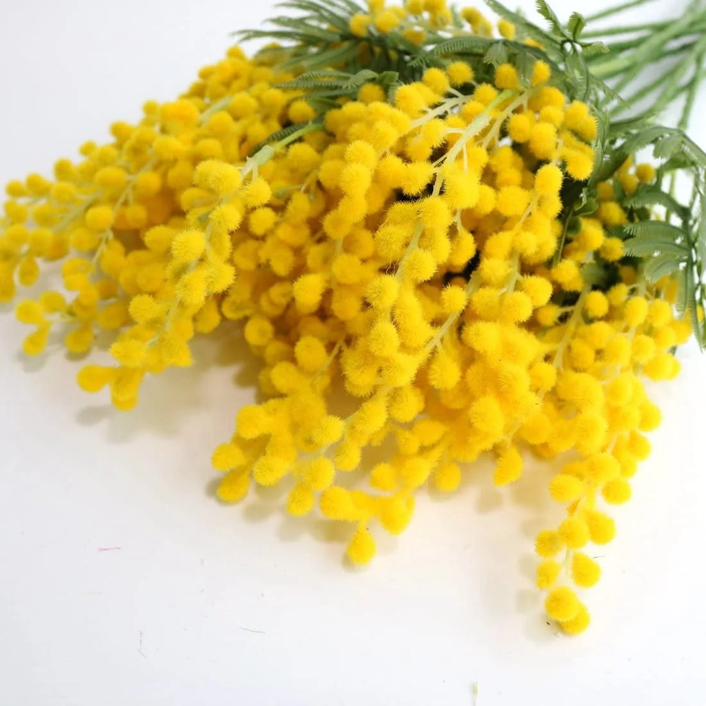 Artificial Albizia Julibrissin Mimosa Branch – 6pcs Yellow Flower Decor