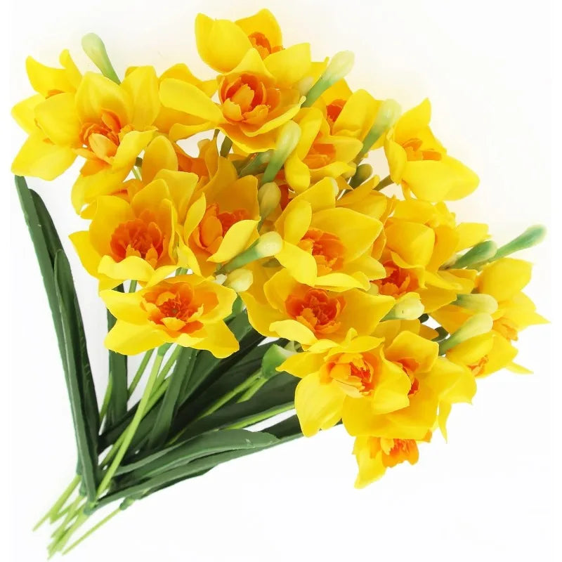 Artificial Daffodil Flower Bouquet – 10PCS White Narcissus Silk Faux Spring Flowers for Home Decor, Wedding Arrangements, Outdoor & Indoor Centerpieces