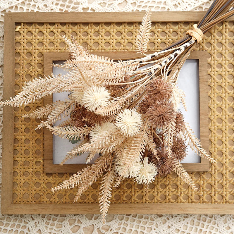 Artificial Prickly Ball Flowers – Brown Pom Pom Mum Fake Flower Branch