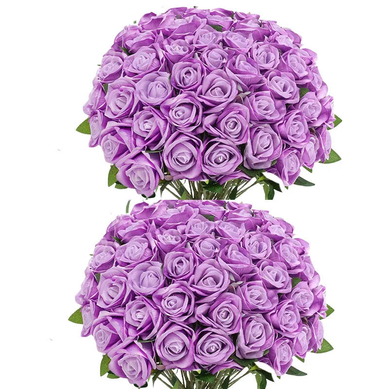 50PCS Velvet Artificial Roses – Real Touch Faux Rose Bouquet for Valentine’s Day, DIY Wedding Bouquets, Party Decorations, Home Decor Floral Arrangements