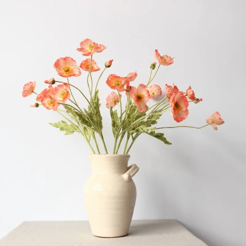 Artificial Poppy Flower Bouquet – 4 Head Silk Faux Poppy Flowers for Home Decor, Wedding Centerpieces, Garden Party Decorations, DIY Floral Arrangements