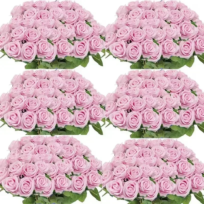 50PCS Bulk Artificial Velvet Roses – Faux Wedding Bouquet Flowers