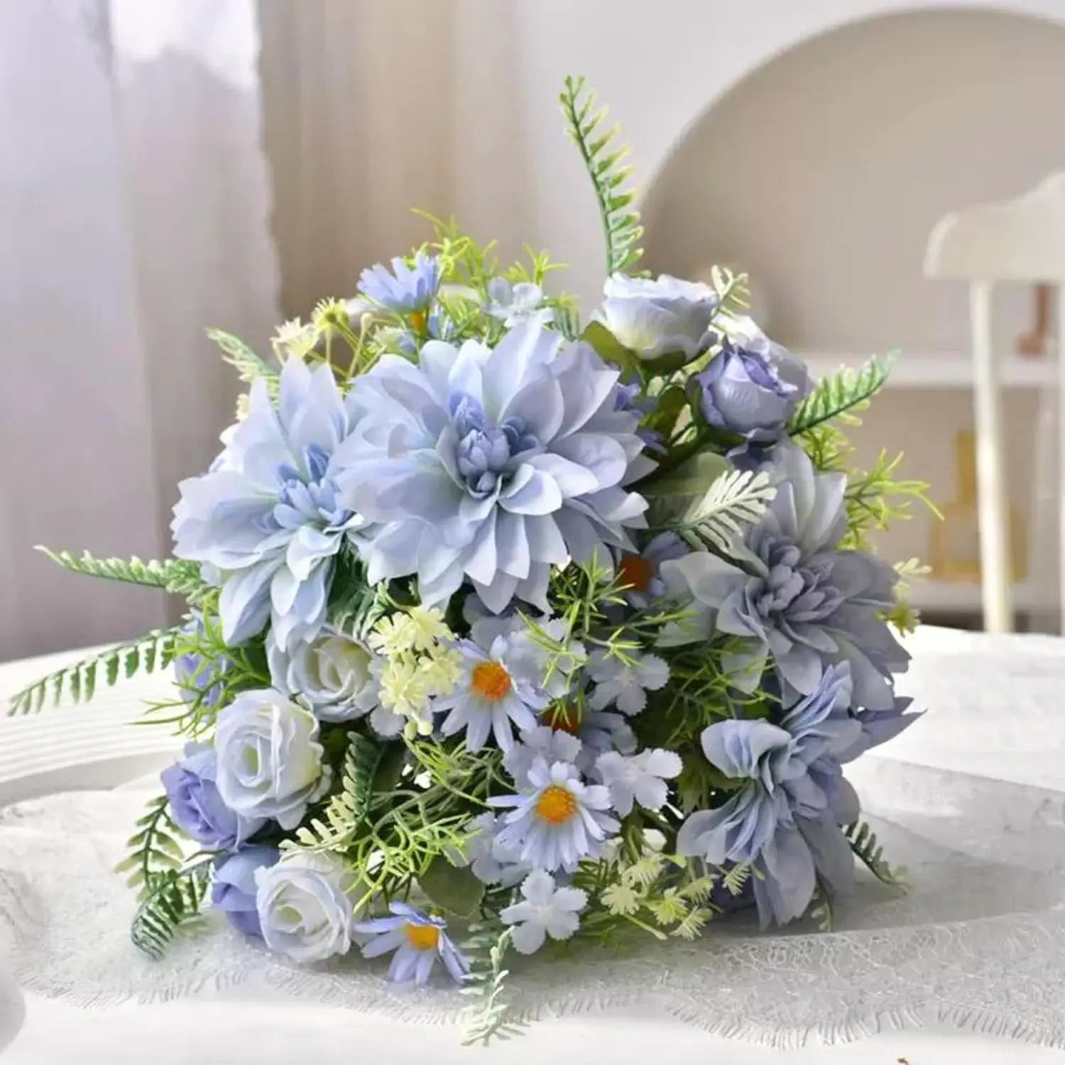 Artificial Rose Bouquet with Dahlia & Hydrangea Fillers – Colorful