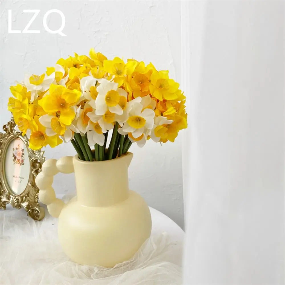 Artificial Daffodil Flower Bouquet – 6PCS Bundle Faux Daffodil Flowers for Wedding Decor, Home Arrangement, Spring Centerpieces & Event Decorations