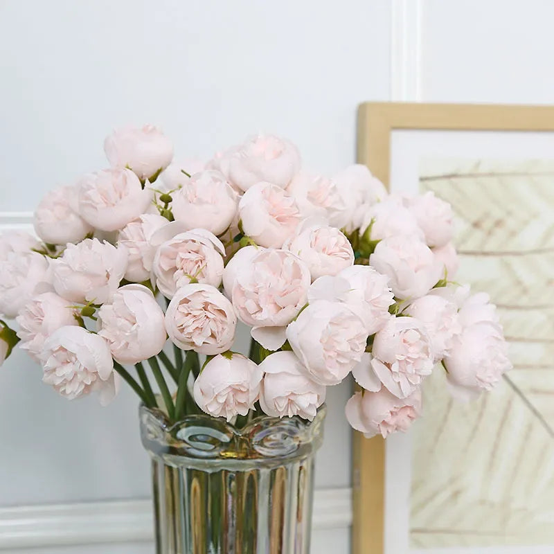 27-Head Artificial Peony & Rose Silk Bouquet Bulk – Rose Pink Arrangement