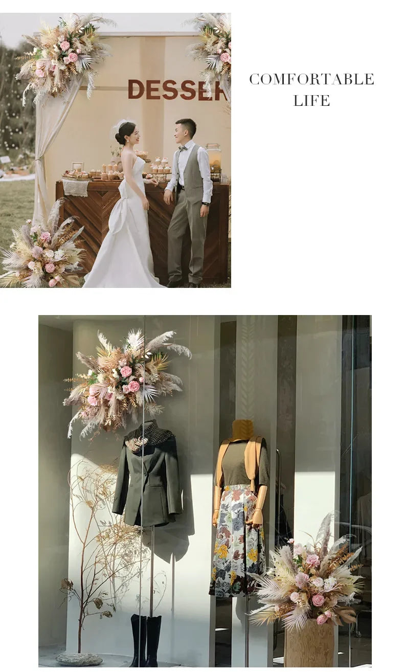 Boho Wedding Arch Flowers Kit Bulk – Pre-Made Pampas Silk Floral Backdrop Set