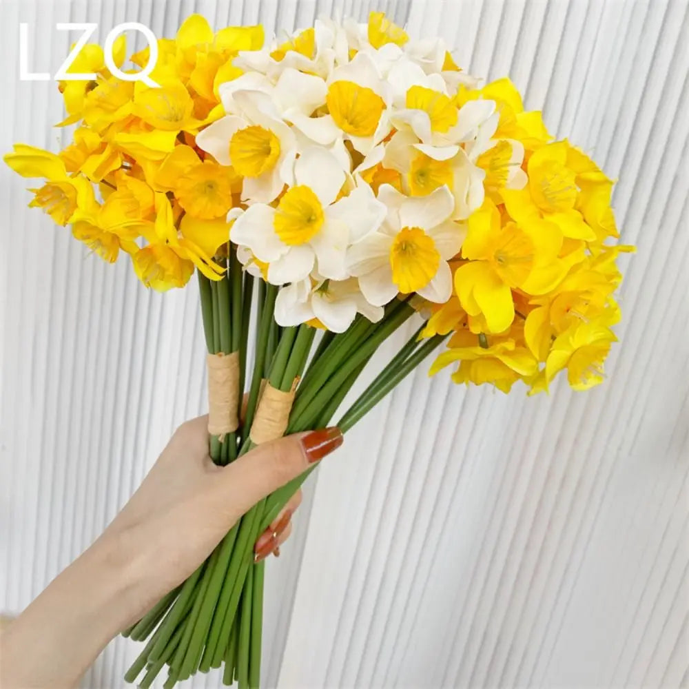 Artificial Daffodil Flower Bouquet – 6PCS Bundle Faux Daffodil Flowers for Wedding Decor, Home Arrangement, Spring Centerpieces & Event Decorations