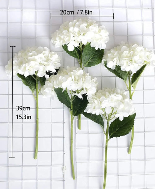 5PCS Artificial White Hydrangea Stems Bulk – Silk Hydrangea Bouquet Artificial Flowers