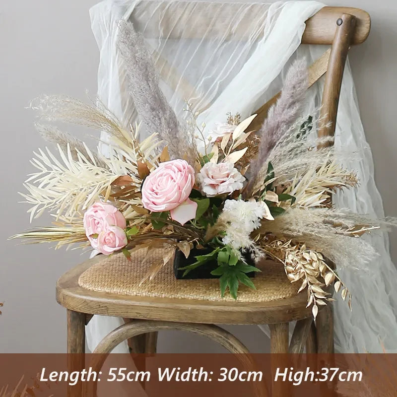 Boho Wedding Arch Flowers Kit Bulk – Pre-Made Pampas Silk Floral Backdrop Set