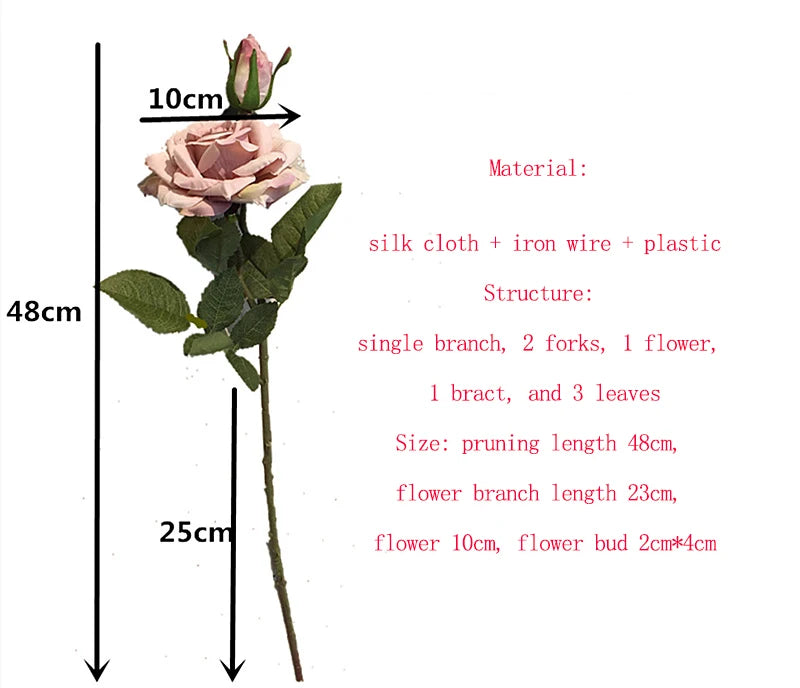 Artificial Pink Rose Branch Bouquet – Silk Big Bloom