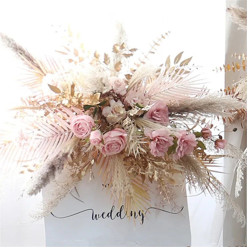 Boho Wedding Arch Flowers Kit Bulk – Pre-Made Pampas Silk Floral Backdrop Set
