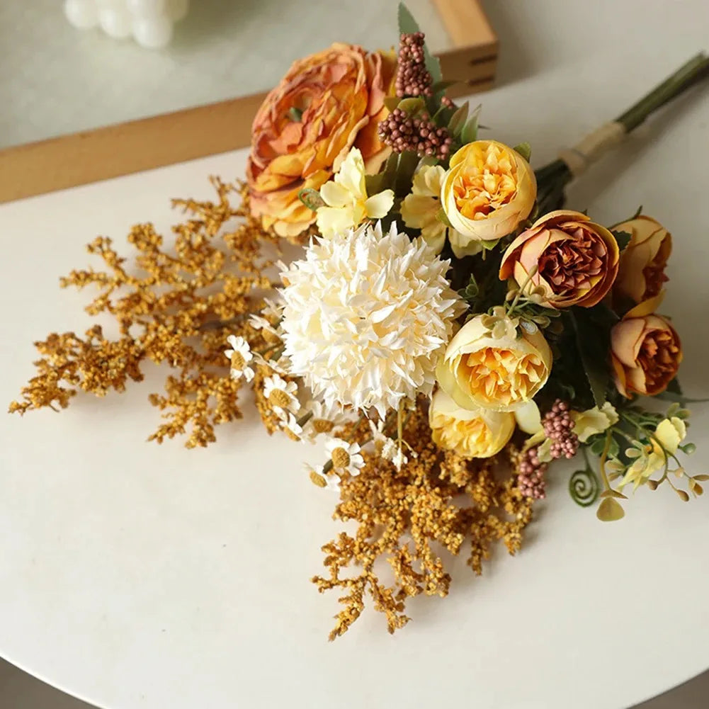 Autumn Artificial Rose Bouquet – Realistic Faux Wedding Flowers