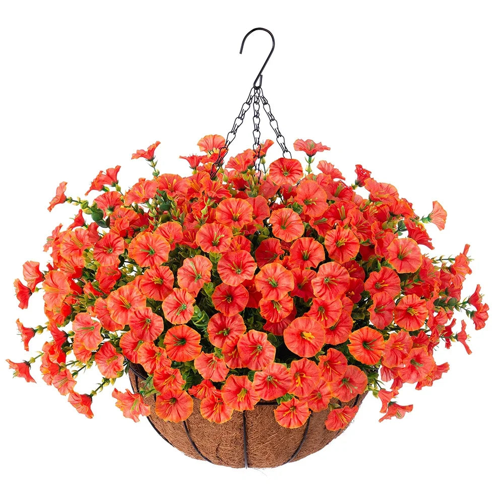 Artificial Hanging Petunia Basket – Outdoor Porch & Garden Flower Decor