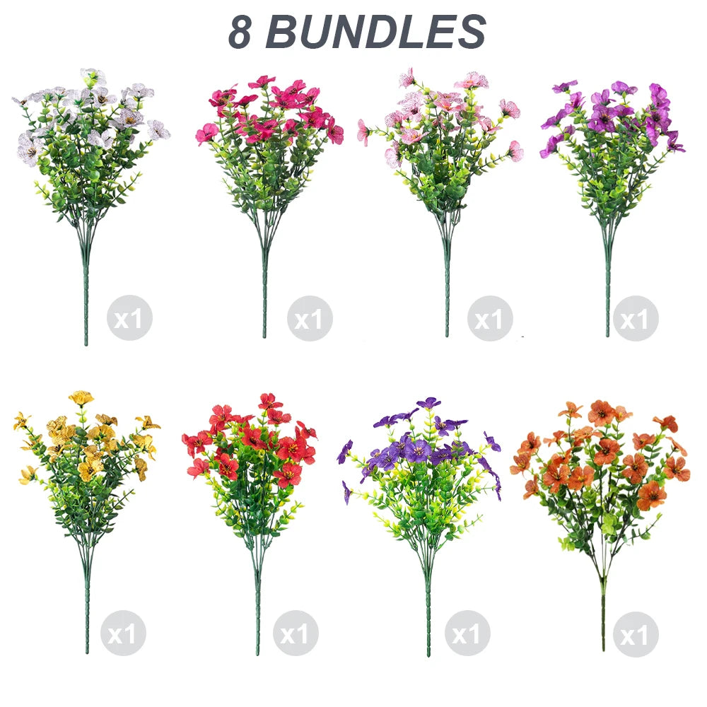 8PCS Artificial Spring Flowers – Mixed Color Faux Plants for Outdoor Porch Decor, Easter Decorations, Window Boxes, Patio & Home Floral Arrangements