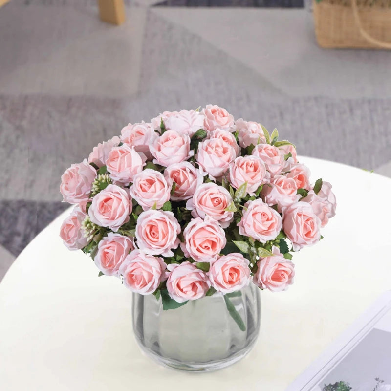 10-Head Artificial White Rose Bouquet Bulk – Silk Fake Flower Bundle for Wedding Decor