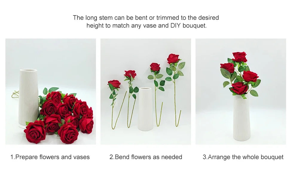 50PCS Velvet Artificial Roses – Real Touch Faux Rose Bouquet for Valentine’s Day, DIY Wedding Bouquets, Party Decorations, Home Decor Floral Arrangements