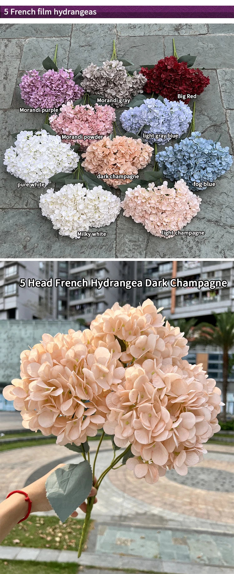 Artificial Hydrangea Bouquet – 5 Heads Silk Flowers