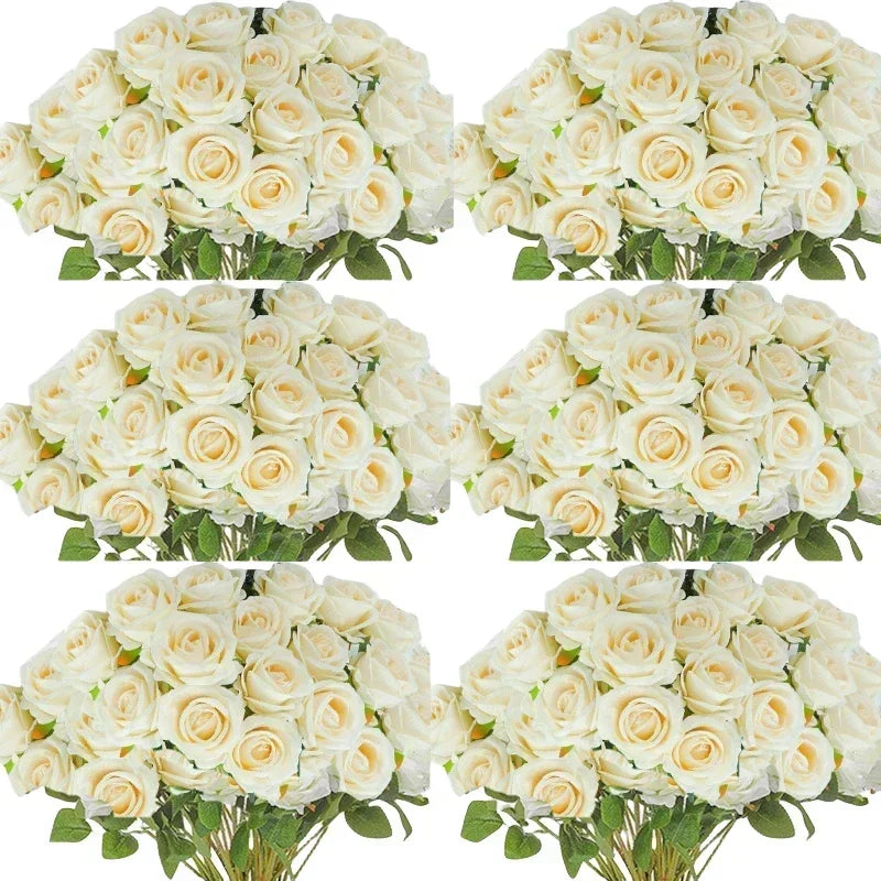 50PCS Bulk Artificial Velvet Roses – Faux Wedding Bouquet Flowers