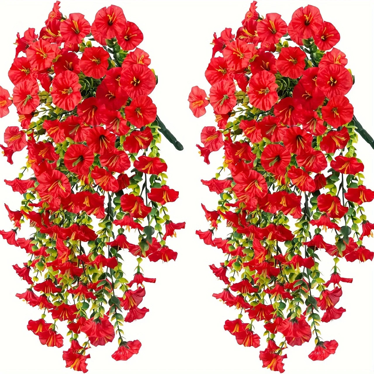 2PCS UV Resistant Artificial Morning Glory Hanging Flowers with Eucalyptus Vine – Outdoor Silk Flower Garland for Patio, Garden, Porch, Wedding Arch, Home Decor
