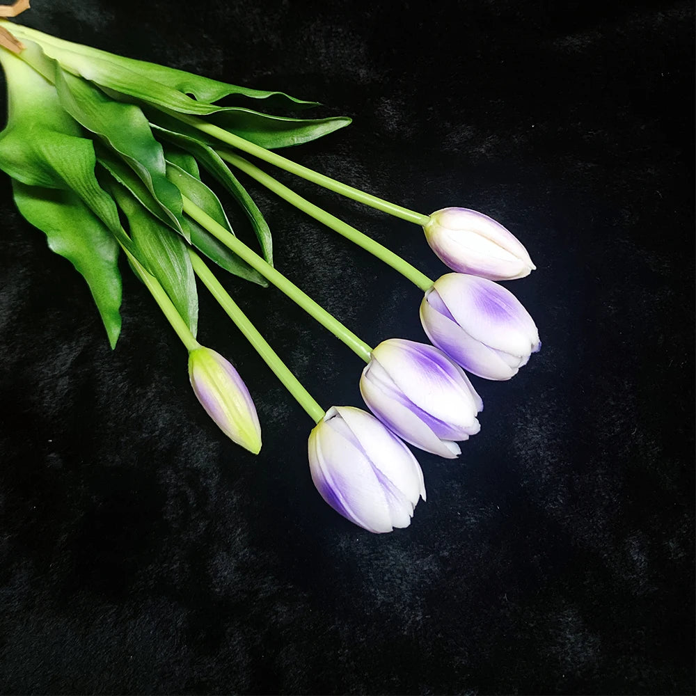 5PCS Real Touch Silicone Tulip Artificial Flower Bouquet Bulk – Latex Faux Tulips
