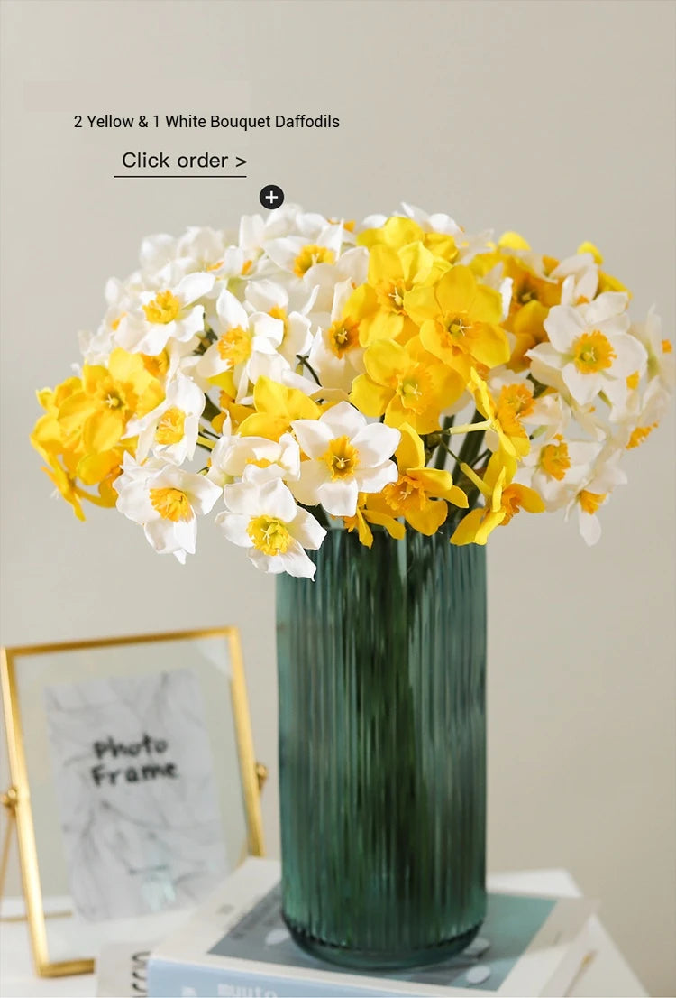 6/18PCS Realistic Faux Daffodil Flowers Bulk – Polyurethane Artificial Daffodil Bouquet