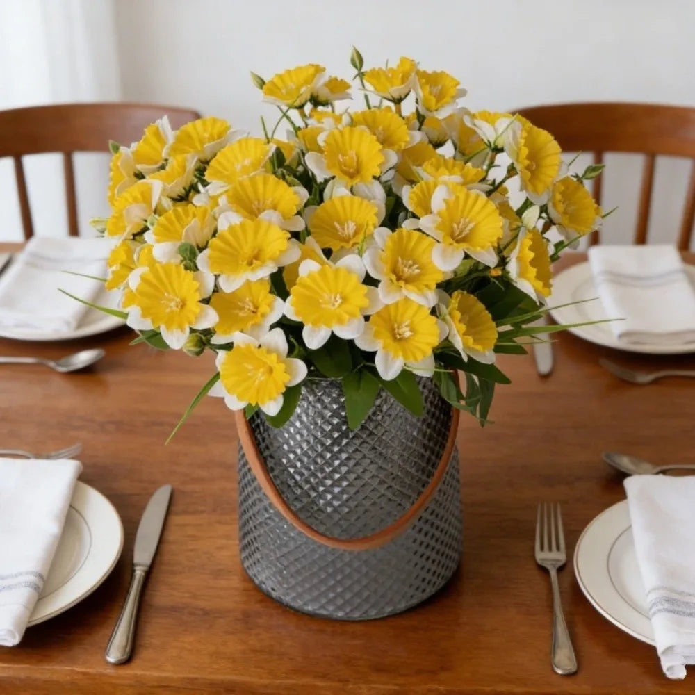 Artificial Daffodil Bouquet – Silk Multi-Head Floral Arrangement